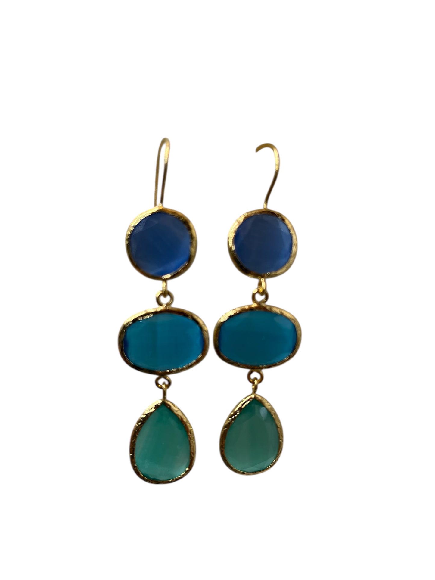 Cats Eye Triple Stone Earrings