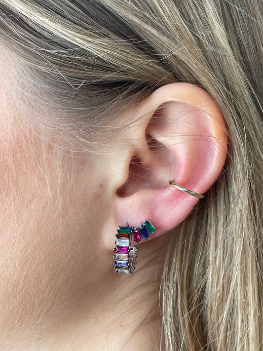 Rainbow Baguette Hoop Earrings