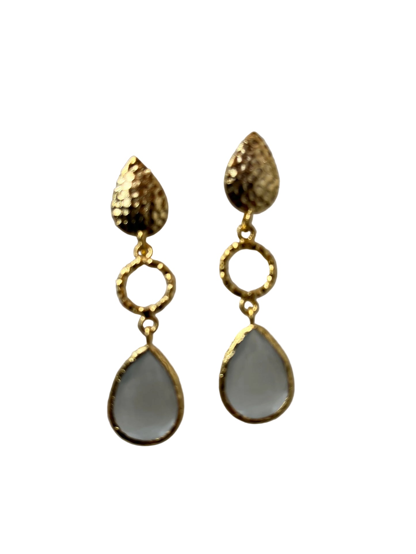 Cats Eye Hammered Leaf Dangly Earrings