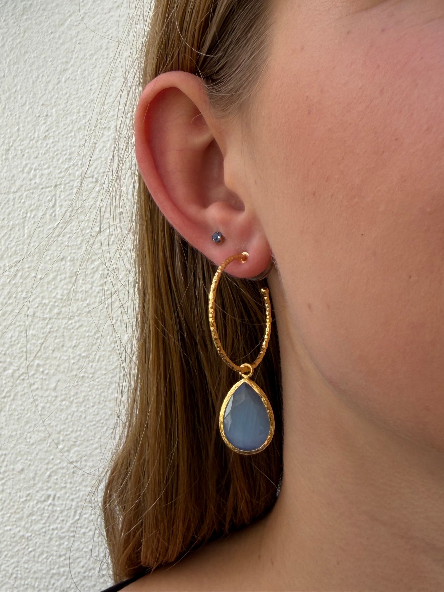Cats Eye Hammered Hoop Earrings