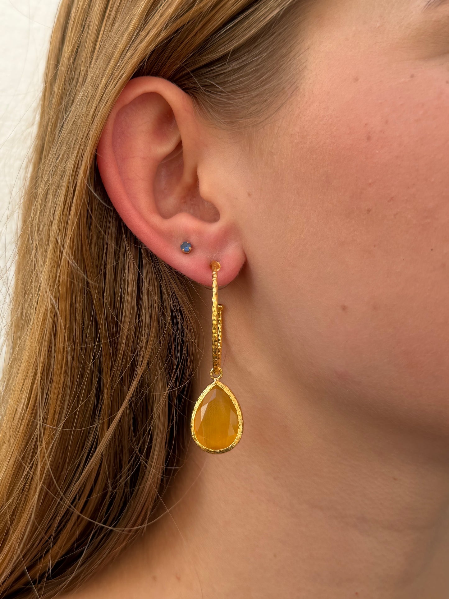 Cats Eye Hammered Hoop Earrings