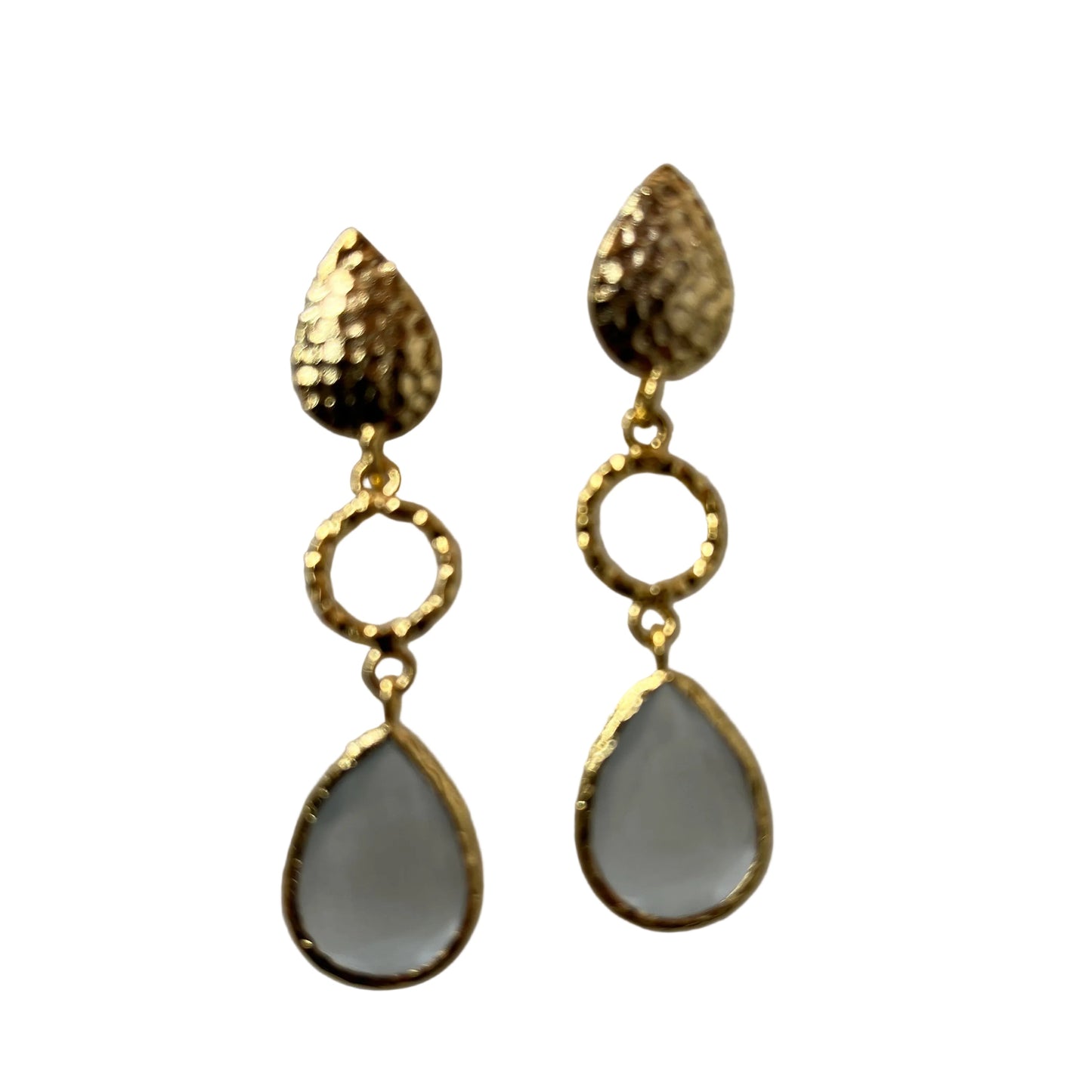 Cats Eye Hammered Leaf Dangly Earrings