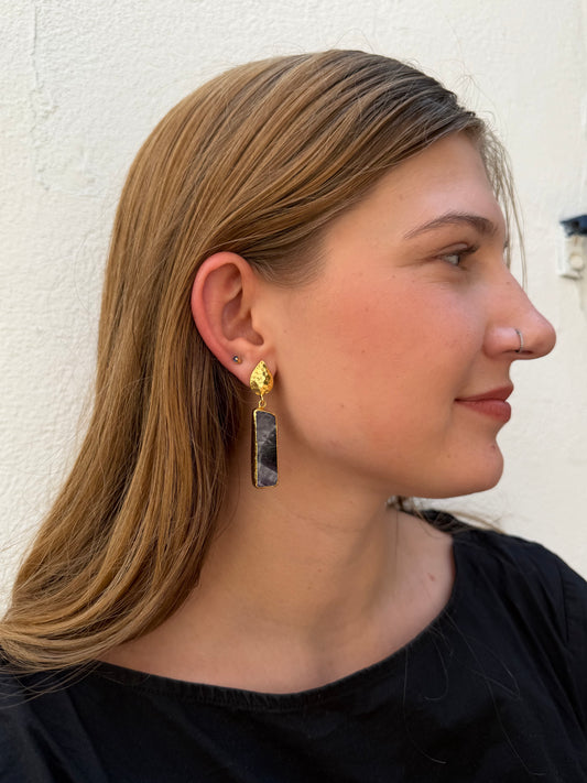 Cats Eye Agate Rectangle Dangly Earrings
