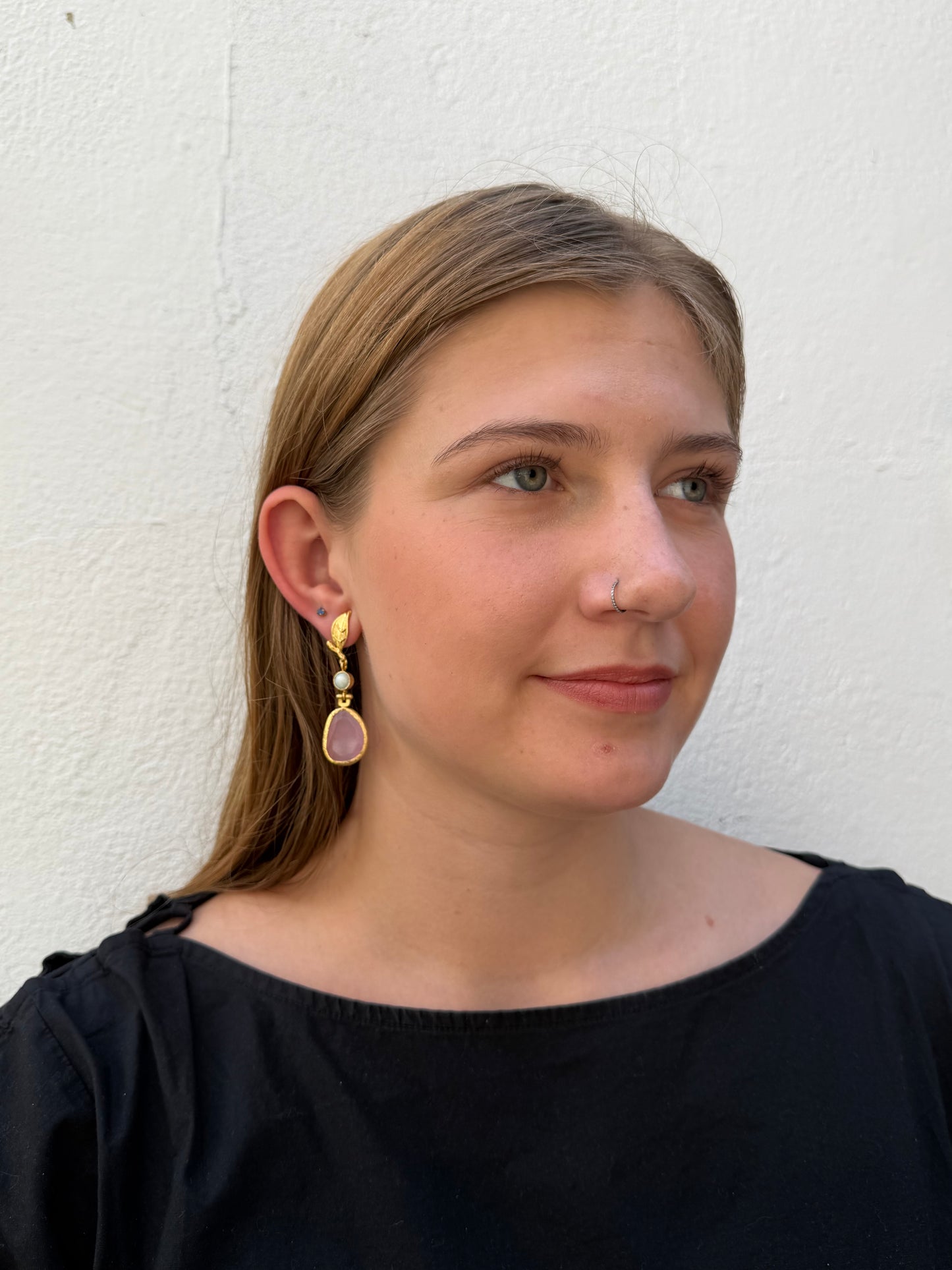 Cats Eye Leafy Dangly Earrings