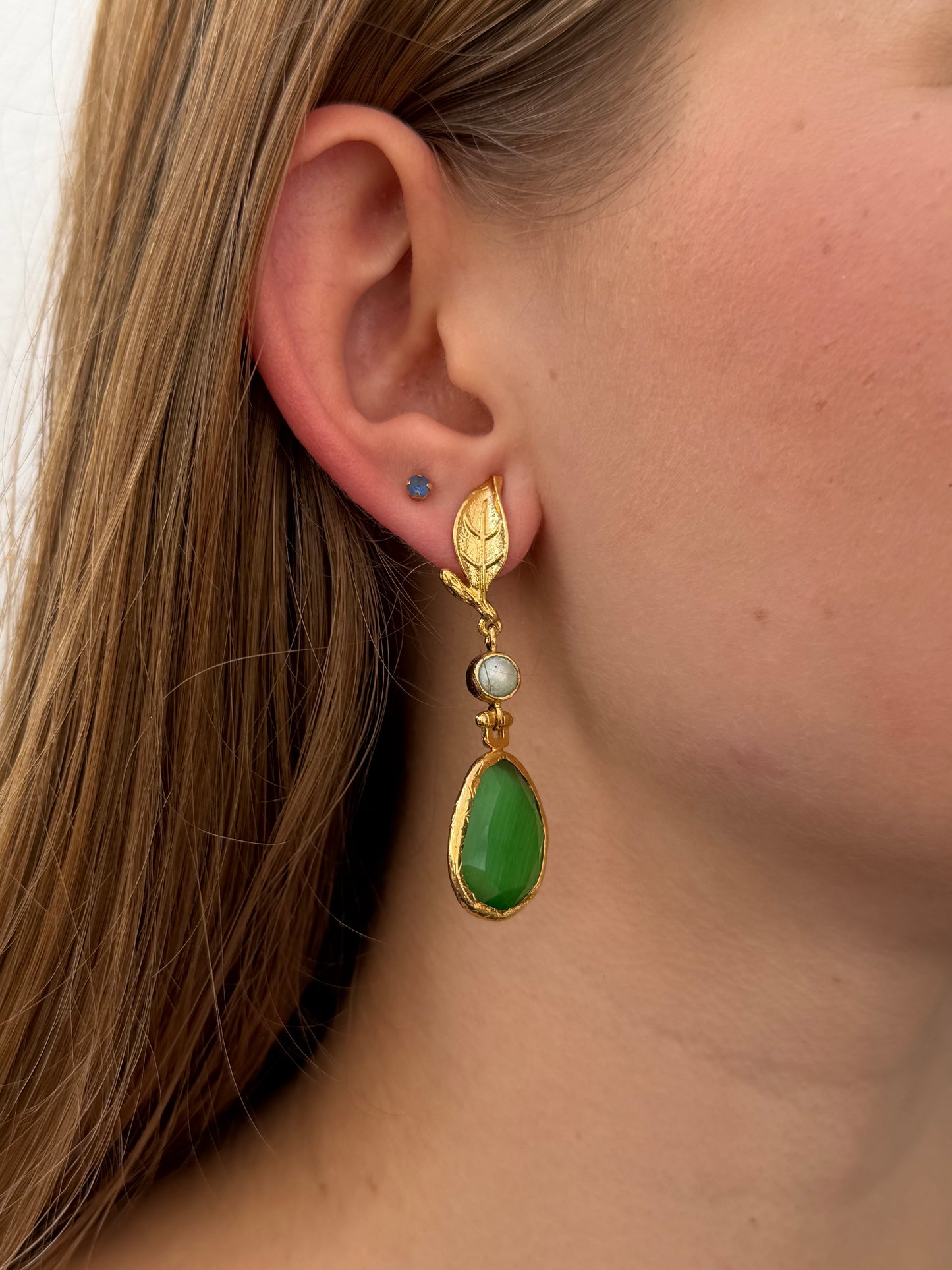 Cats Eye Leafy Dangly Earrings