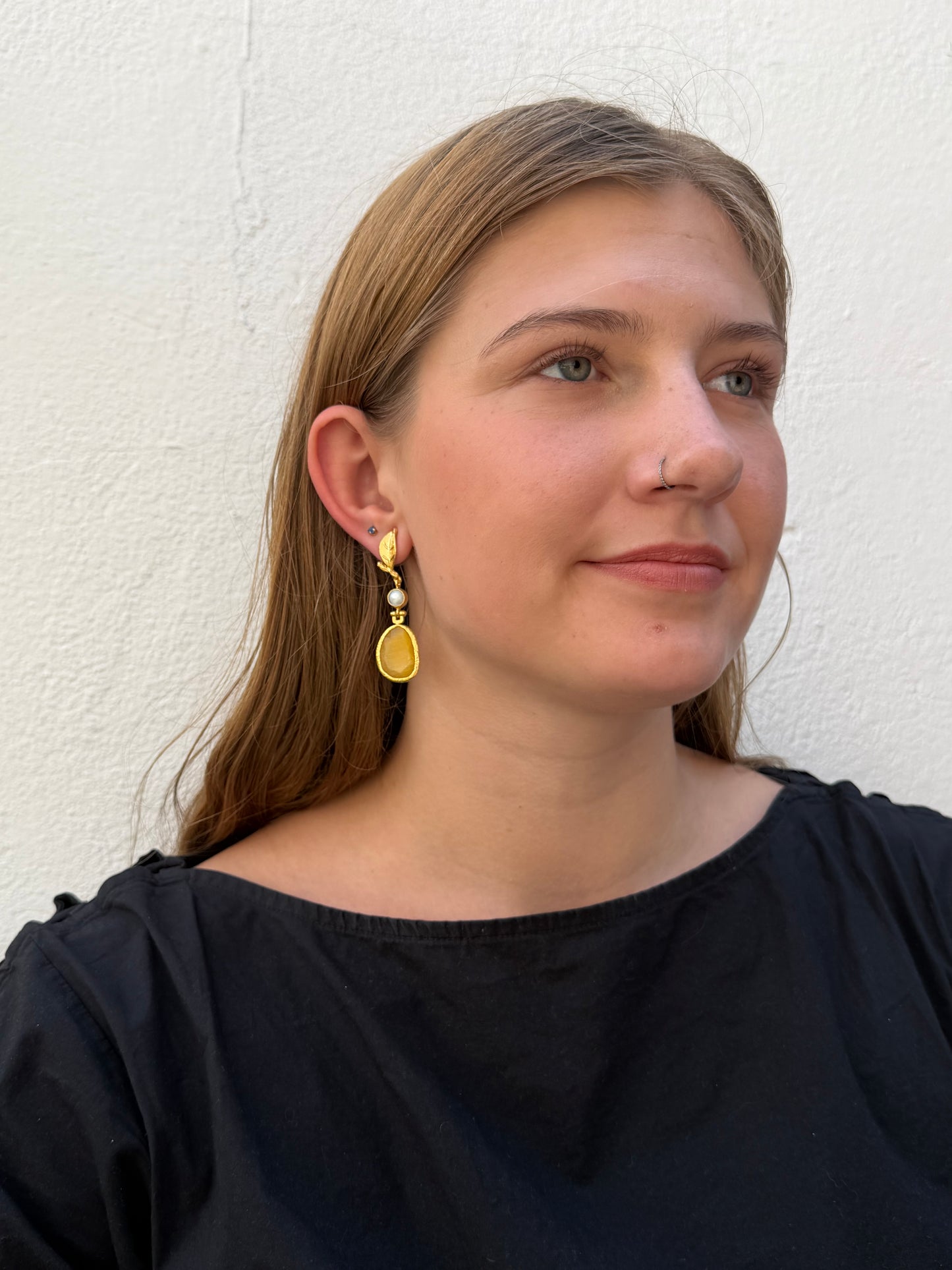 Cats Eye Leafy Dangly Earrings