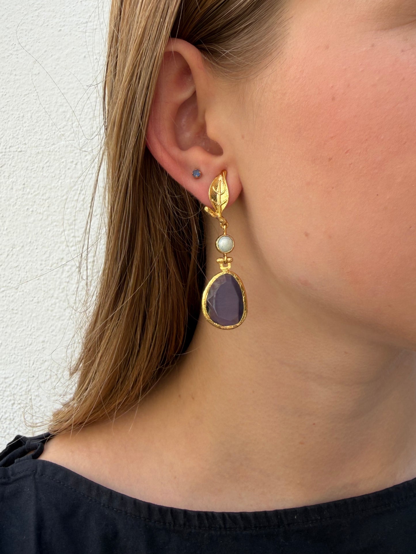 Cats Eye Leafy Dangly Earrings