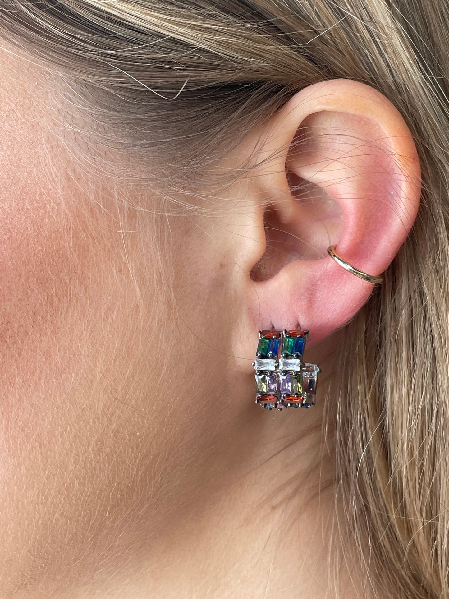 Stack Rainbow Baguette Hoops