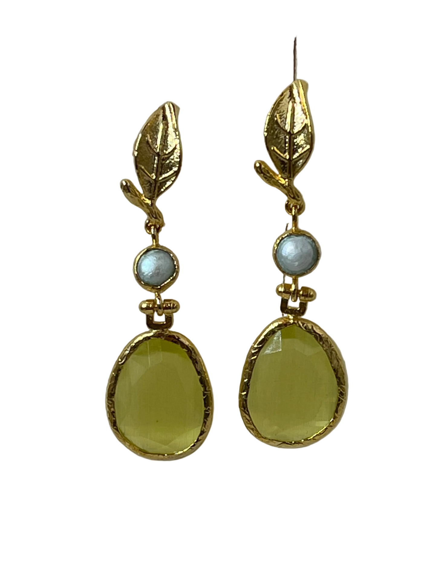 Cats Eye Leafy Dangly Earrings