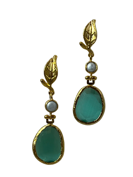 Cats Eye Leafy Dangly Earrings