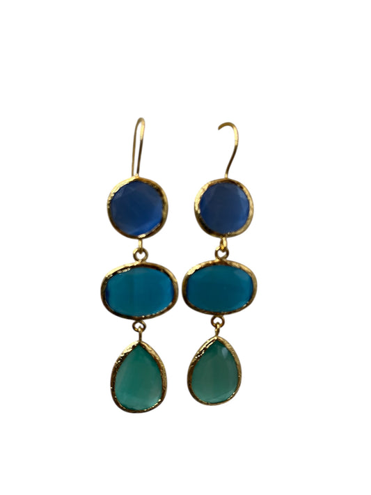 Cats Eye Triple Stone Earrings