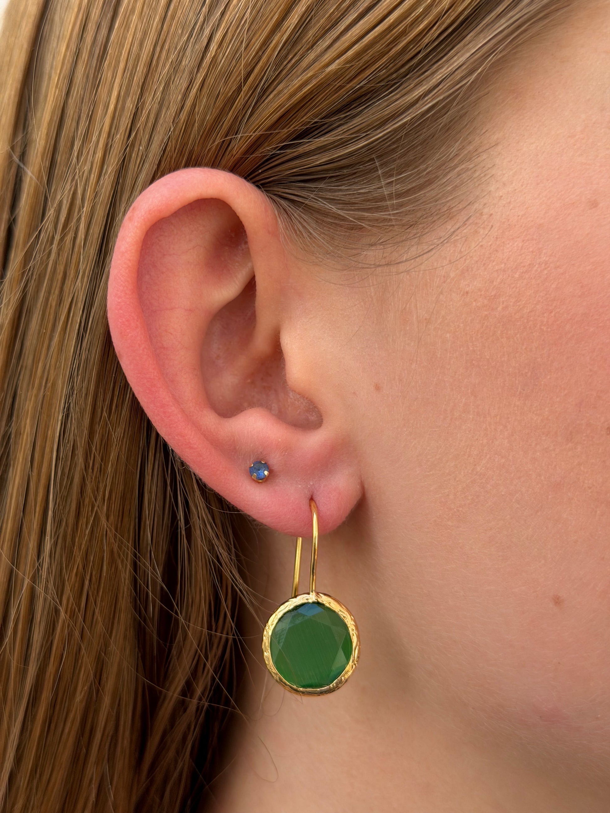 Cats Eye Round Fishook Earrings Green 