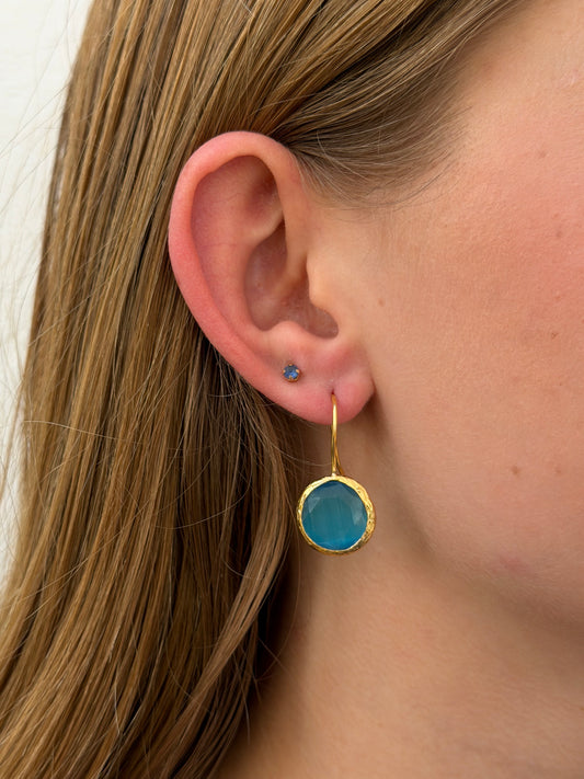 Cats Eye Round Fishhook Earrings Blue