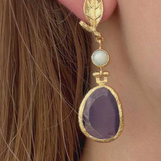 Cats Eye Leaf Dangly Earring Purple