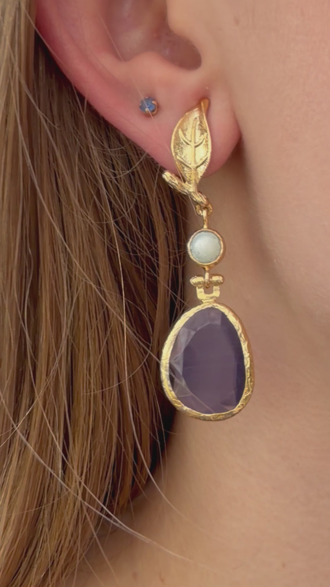 Cats Eye Leaf Earrings Purple