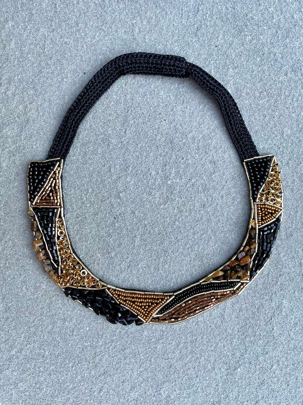 Bead Embroidery Handmade Bahar Necklace in Black by Seyyah