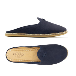 Navy Suede Mules - Women's - Charix Shoes